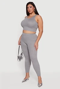 Plus High Waisted Ribbed Knit Leggings