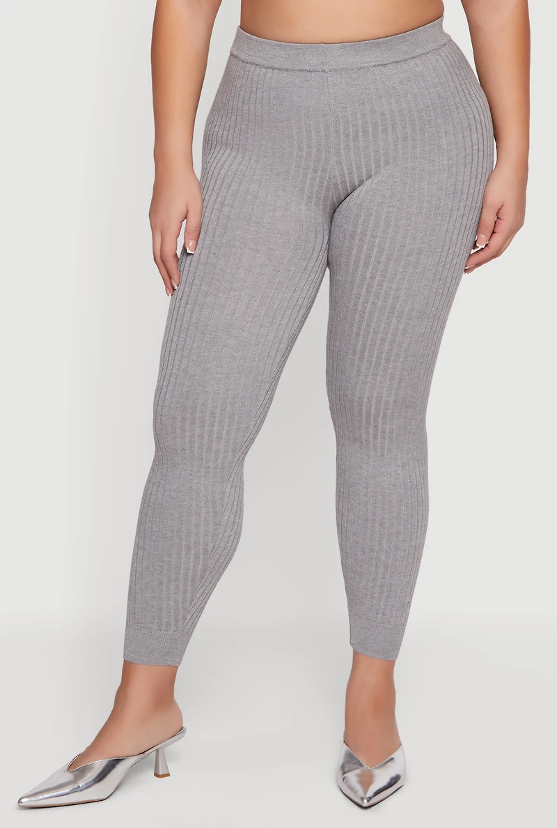 Plus High Waisted Ribbed Knit Leggings