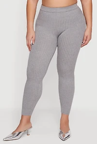 Plus High Waisted Ribbed Knit Leggings