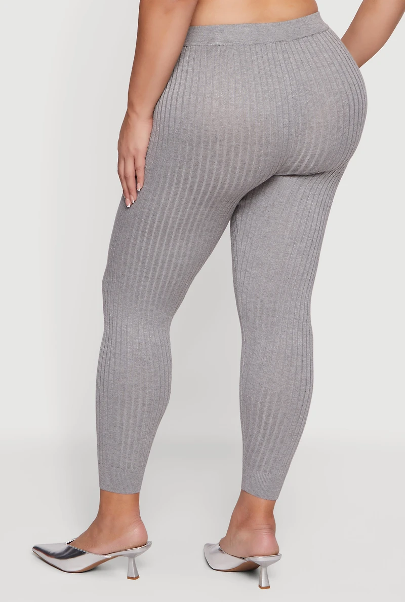 Plus High Waisted Ribbed Knit Leggings