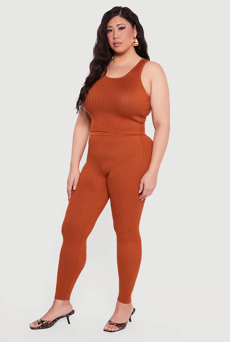 Plus High Waisted Ribbed Knit Leggings