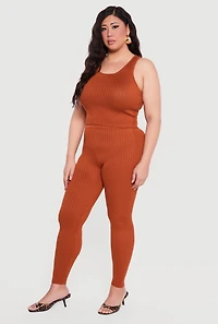 Plus High Waisted Ribbed Knit Leggings
