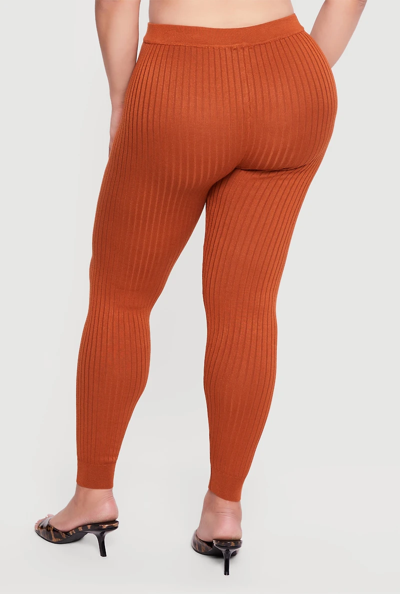 Plus High Waisted Ribbed Knit Leggings