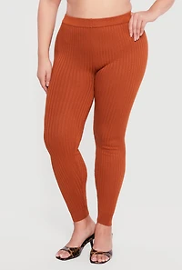 Plus High Waisted Ribbed Knit Leggings