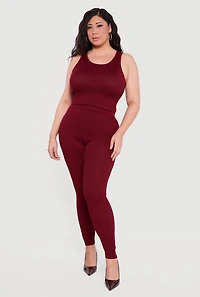 Plus High Waisted Ribbed Knit Leggings