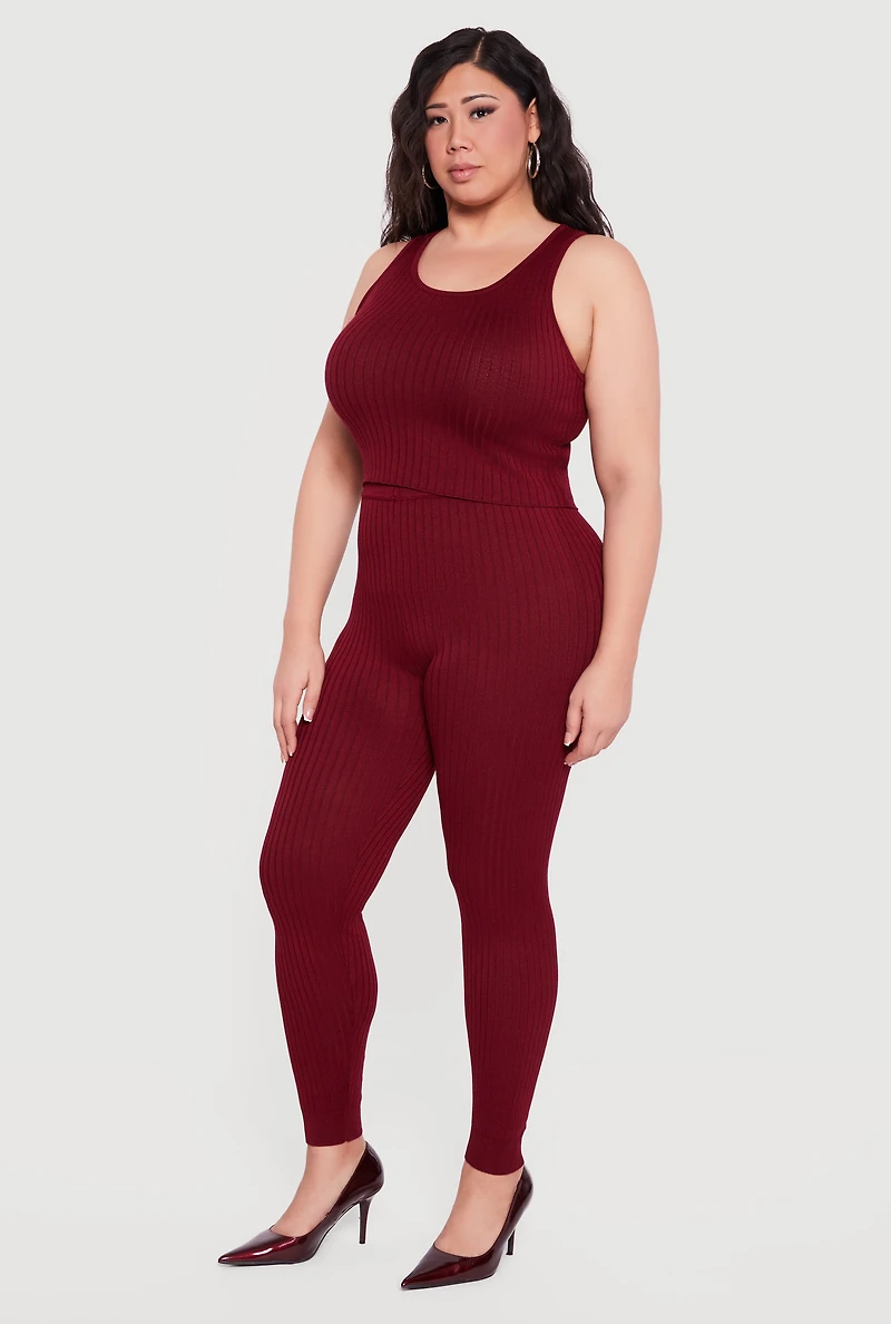 Plus High Waisted Ribbed Knit Leggings
