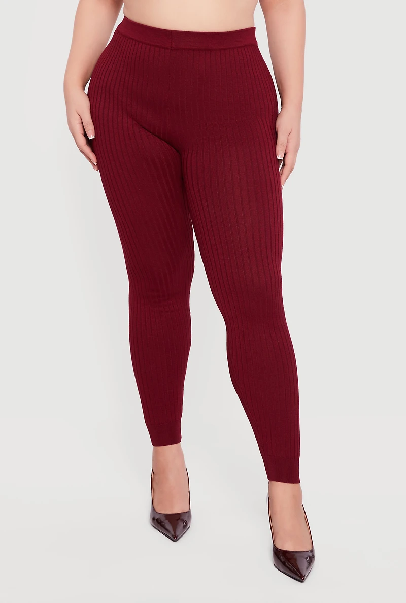 Plus High Waisted Ribbed Knit Leggings