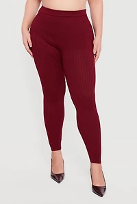 Plus High Waisted Ribbed Knit Leggings