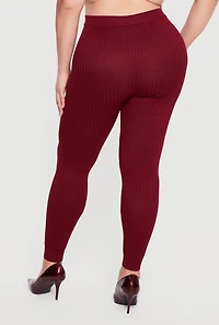 Plus High Waisted Ribbed Knit Leggings