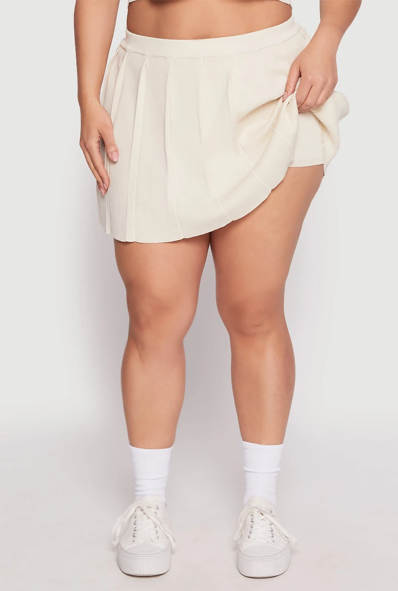 Womens Plus Size Daisy High Waisted Pleated Skort, Khaki, Size 2X