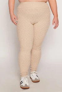 Womens Plus Cable Knit Wide Waist Leggings,