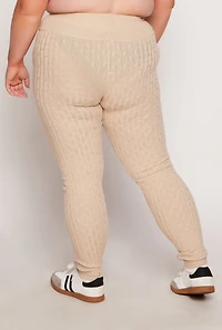 Womens Plus Cable Knit Wide Waist Leggings,