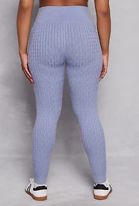 Womens Plus Cable Knit Wide Waist Leggings,