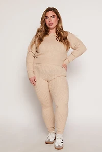 Womens Plus Size Daisy Cable Knit Sweater, Beige, Size 1X