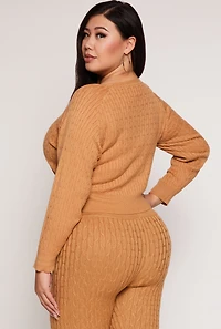 Womens Plus Size Daisy Cable Knit Sweater, Brown, Size 1X