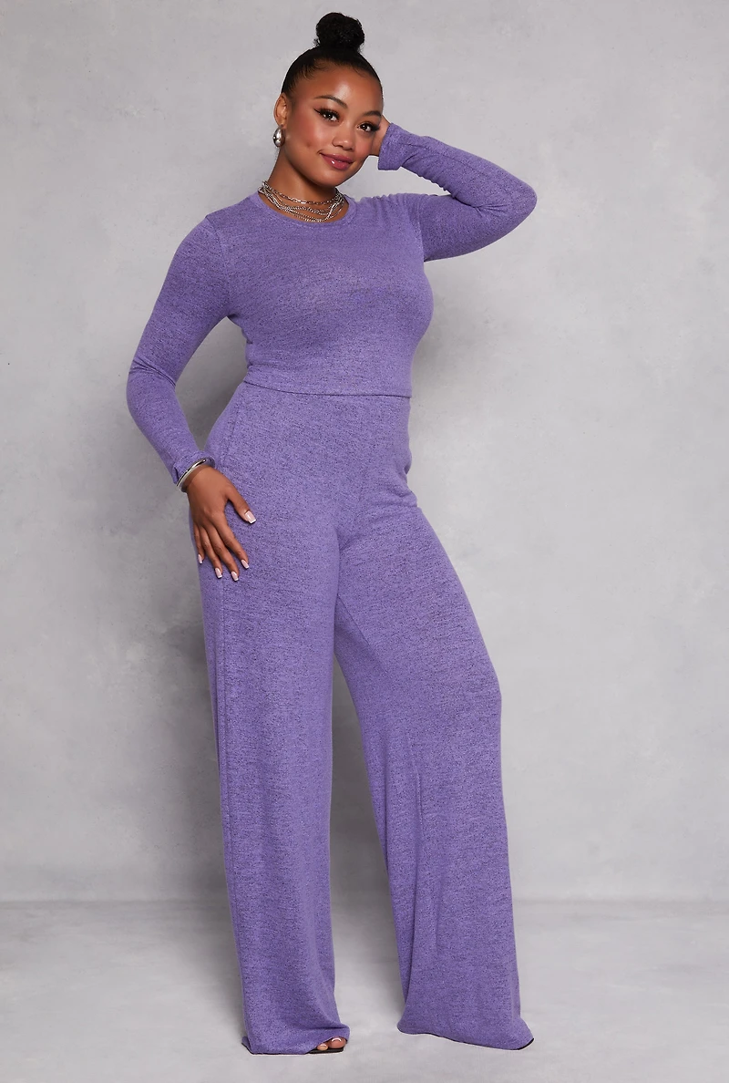 Plus Brushed Knit Long Sleeve Crop Top