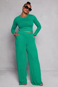 Plus Brush Knit High Waist Pants