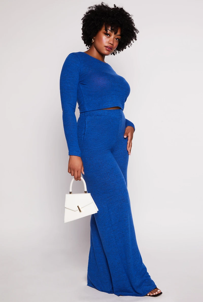 Plus Brush Knit High Waist Pants