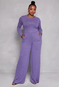 Plus Brush Knit High Waist Pants
