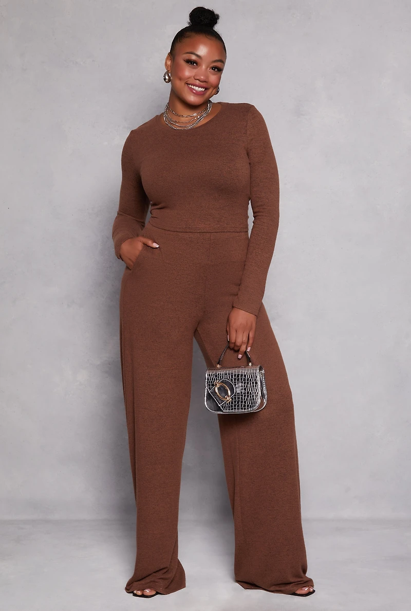 Plus Brush Knit High Waist Pants