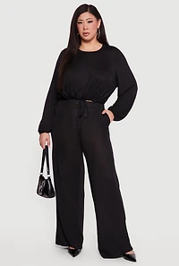 Plus High Waisted Wide Leg Brushed Knit Pants