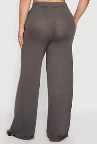 Plus High Waisted Wide Leg Brushed Knit Pants
