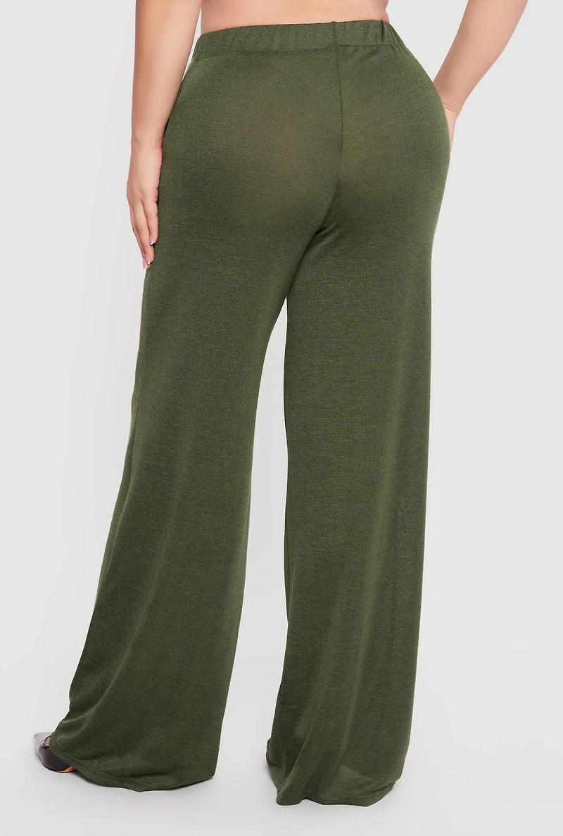 Plus High Waisted Wide Leg Brushed Knit Pants