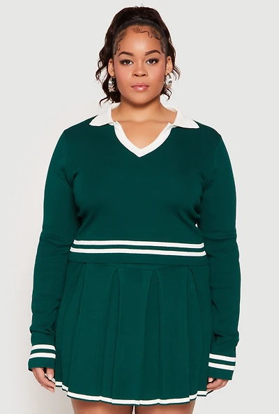 Womens Plus Daisy Varsity Stripe Detail Cropped Sweater,