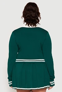 Womens Plus Size Daisy Varsity Stripe Detail Cropped Sweater, Green, Size 1X