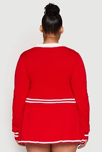 Womens Plus Daisy Varsity Stripe Detail Cropped Sweater, Red,