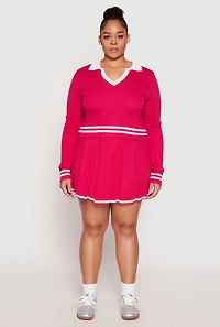 Womens Plus Size Daisy Varsity Stripe Detail Cropped Sweater, Pink, Size 3X