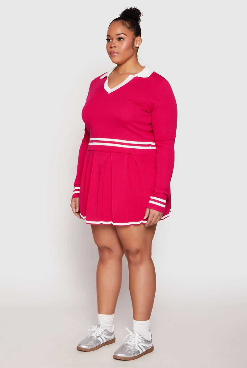 Plus Daisy Varsity Stripe Detail Cropped Sweater