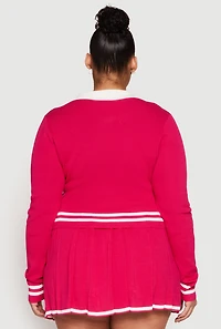 Womens Plus Size Daisy Varsity Stripe Detail Cropped Sweater, Pink, Size 3X