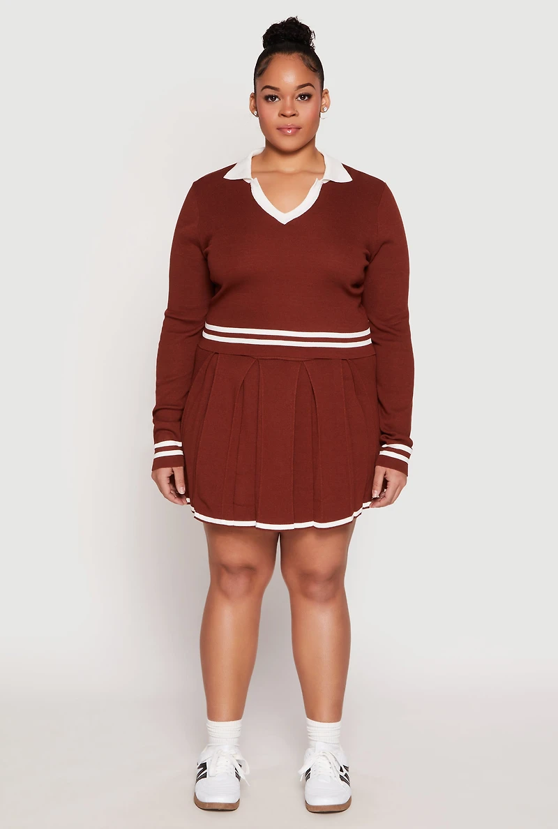 Womens Plus Daisy Varsity Stripe Detail Cropped Sweater, 3X