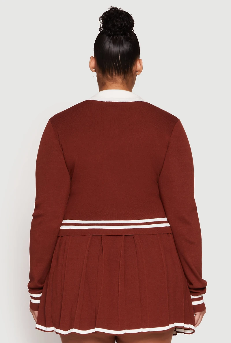 Womens Plus Daisy Varsity Stripe Detail Cropped Sweater, 3X