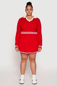 Womens Plus Size Daisy Contrast Trim Pleated Tennis Skirt, Red, Size 3X