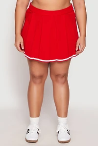 Womens Plus Size Daisy Contrast Trim Pleated Tennis Skirt, Red, Size 3X