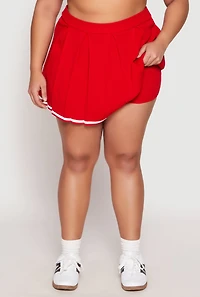 Womens Plus Size Daisy Contrast Trim Pleated Tennis Skirt, Red, Size 3X