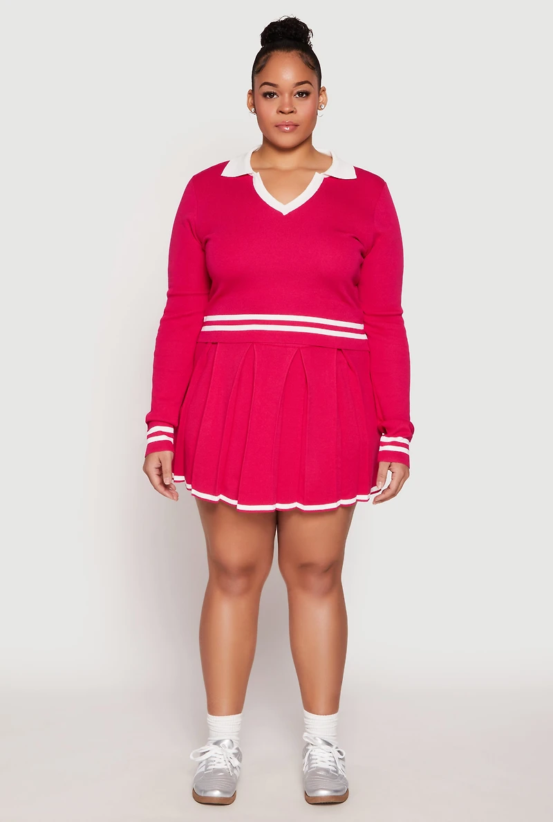 Plus Daisy Contrast Trim Pleated Tennis Skirt