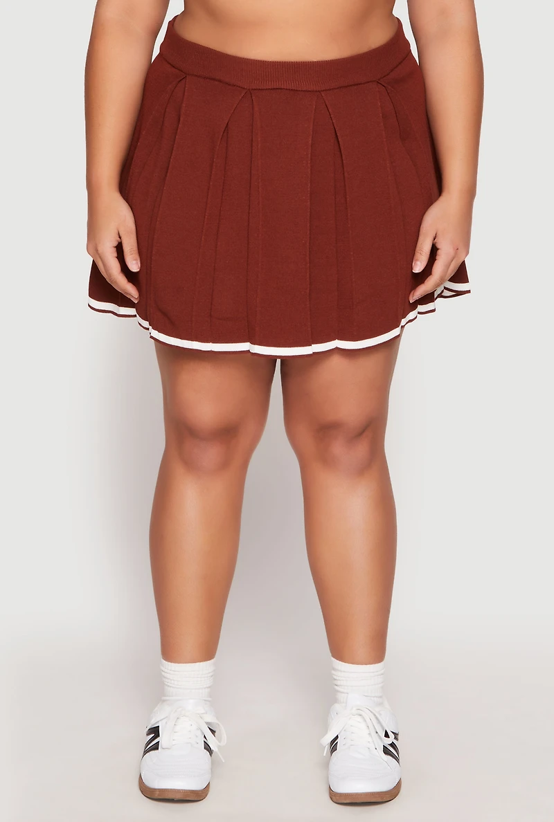 Womens Plus Daisy Contrast Trim Pleated Tennis Skirt,