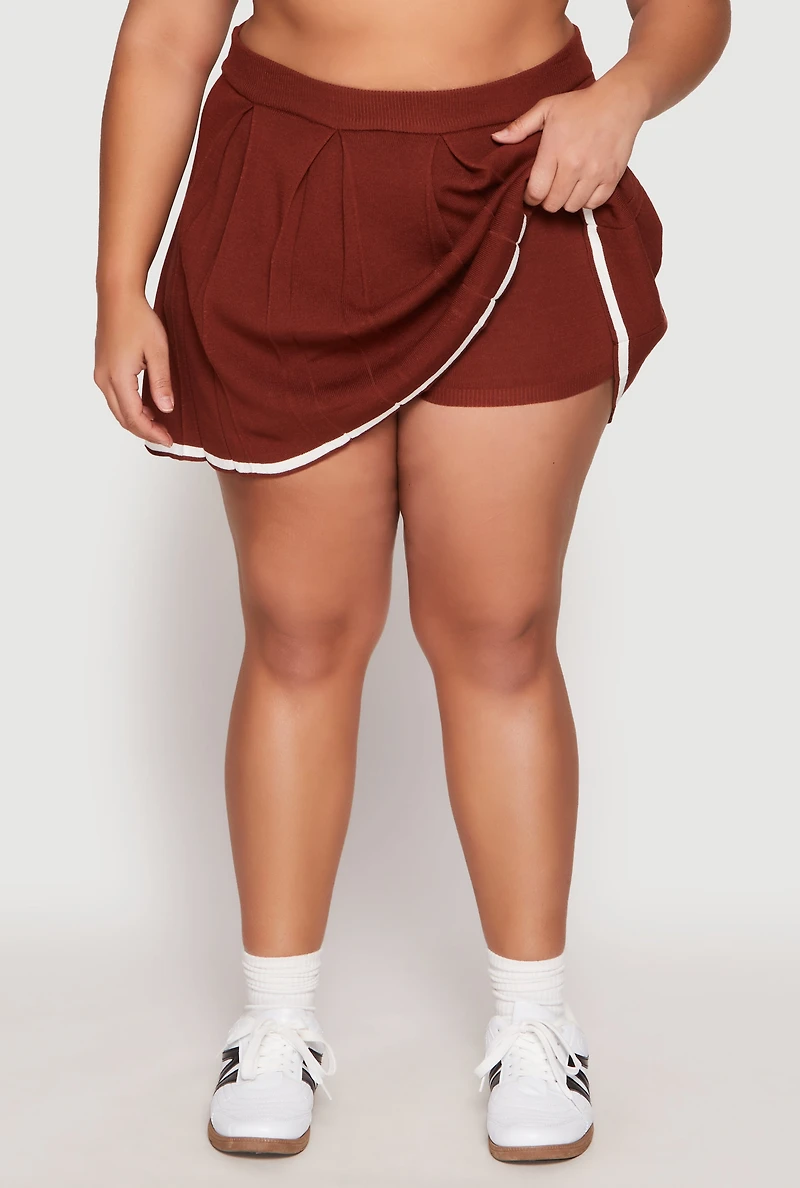 Womens Plus Daisy Contrast Trim Pleated Tennis Skirt,
