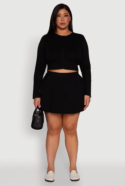 Womens Plus High Waisted Solid Mini Pleated Skirt,