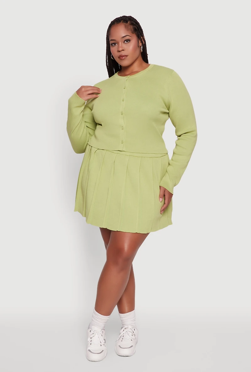 Plus High Waisted Solid Mini Pleated Skirt