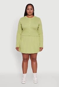 Womens Plus High Waisted Solid Mini Pleated Skirt,