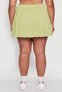 Womens Plus High Waisted Solid Mini Pleated Skirt,