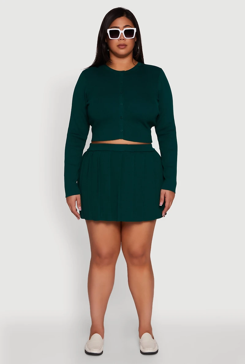 Womens Plus High Waisted Solid Mini Pleated Skirt,