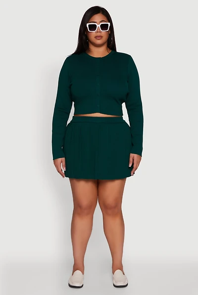 Womens Plus High Waisted Solid Mini Pleated Skirt,