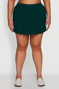 Womens Plus High Waisted Solid Mini Pleated Skirt,