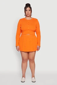 Plus High Waisted Solid Mini Pleated Skirt