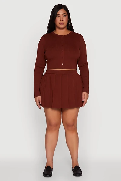 Womens Plus High Waisted Solid Mini Pleated Skirt,